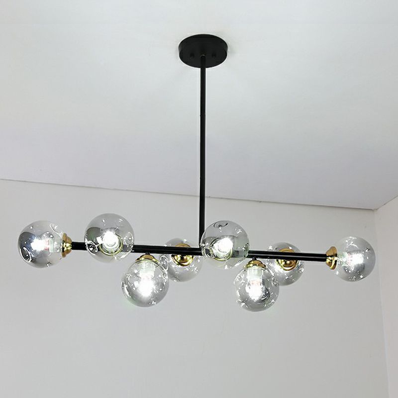 Linear Dining Room Ceiling Light Dimpled Glass 8-Bulb Minimalist Island Pendant Light