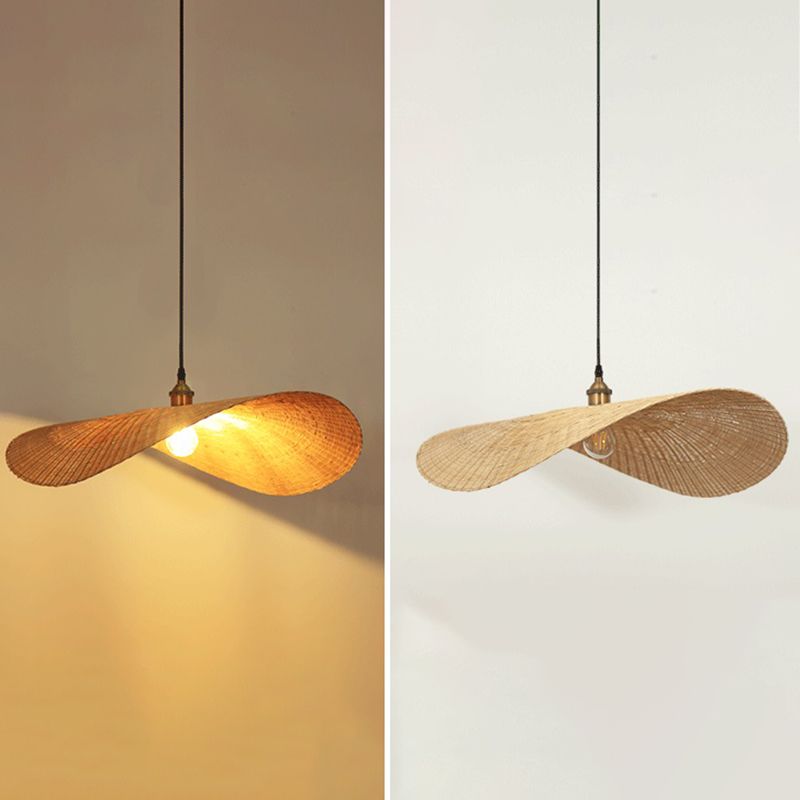 Japanese Style 1-Light Bamboo Hanging Light Fisherman's Hat Shaped Hand Weaving Pendant Lamp
