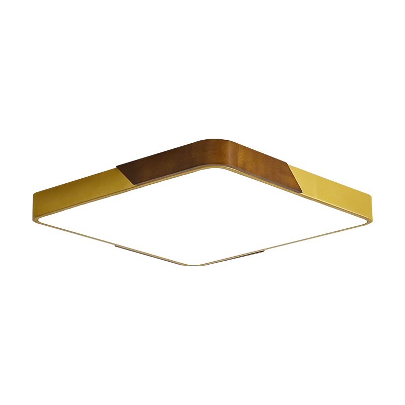 Gold Metal and Wood Flush Ceiling Mount Lamp with Square/Rectangular Acrylic Diffuser Modern LED Ceiling Flush Mount for Bedroom in Warm/White/Neutral, 16"/19.5"/25.5" W