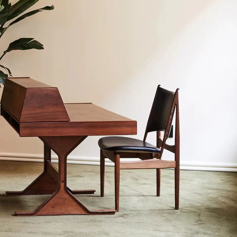Contemporary Solid Wood and Faux Leather Armless Dining Chairs