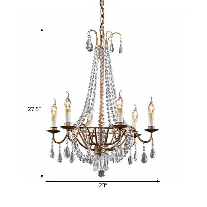 Drapage de bandier en cristal Éclairage 6 lumières Corridor Pendant Lightture en marron