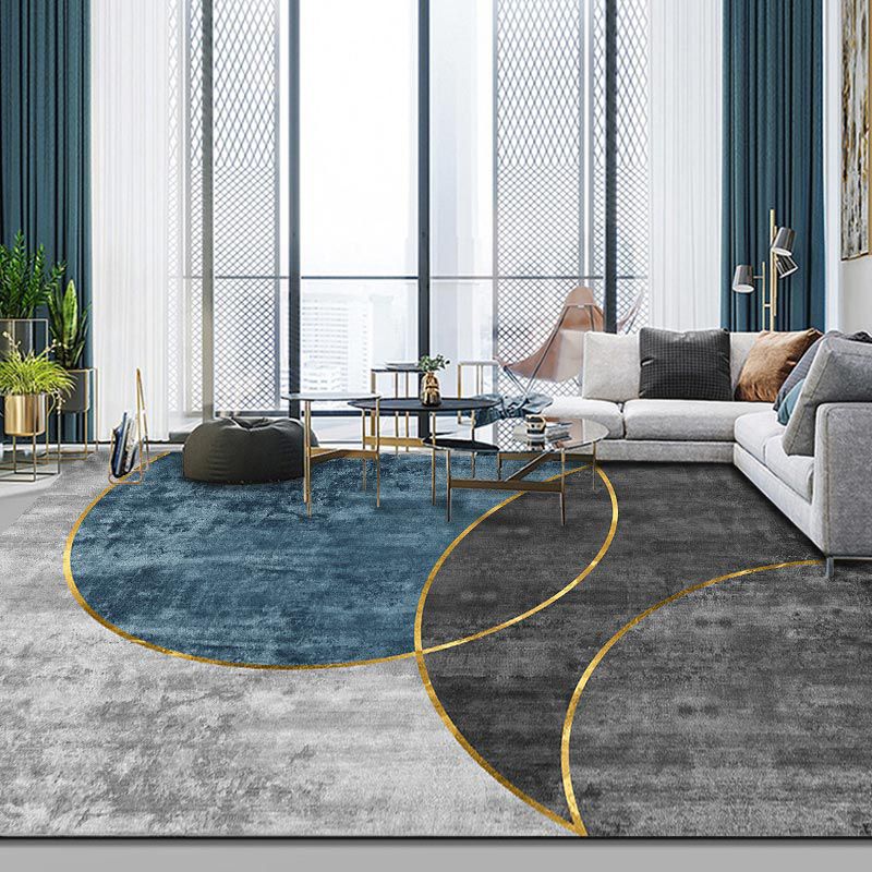 Grey Modern Rug Color Block Polyester Area Rug Stain Resistant Area Carpet for Drawinng Room