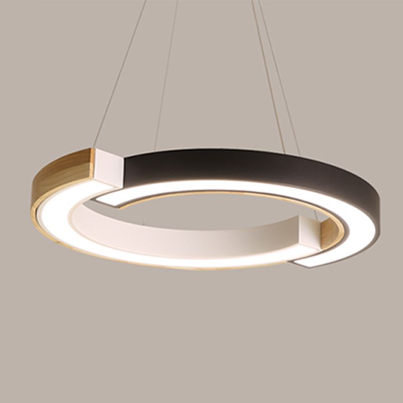 Ring Shape Pendant Lamp LED Simple Hanging Light for Living Room with Rubber Wood
