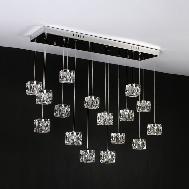 Cube Shape Crystal Pendant Light Contemporain multiple suspendu pour les escaliers
