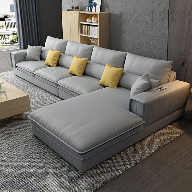 Contemporary Stationary Faux Leather Recessed Arm Pillows Sofa Chaise