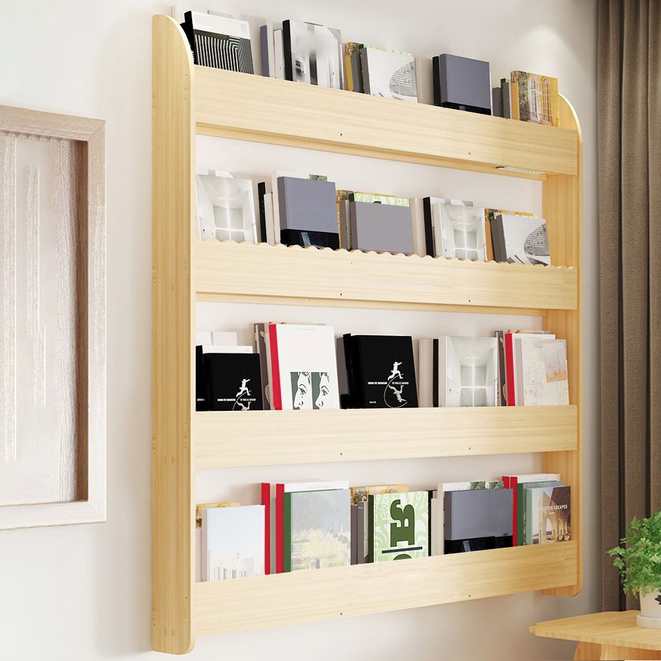 Contemporary Style Bookshelf Solid Wood Wall Mounted Bookcase for Home Office