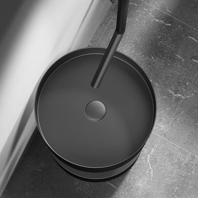 Contemporary Bathroom Sink with Pop-Up Drain Metal Round Pedestal Bathroom Sink