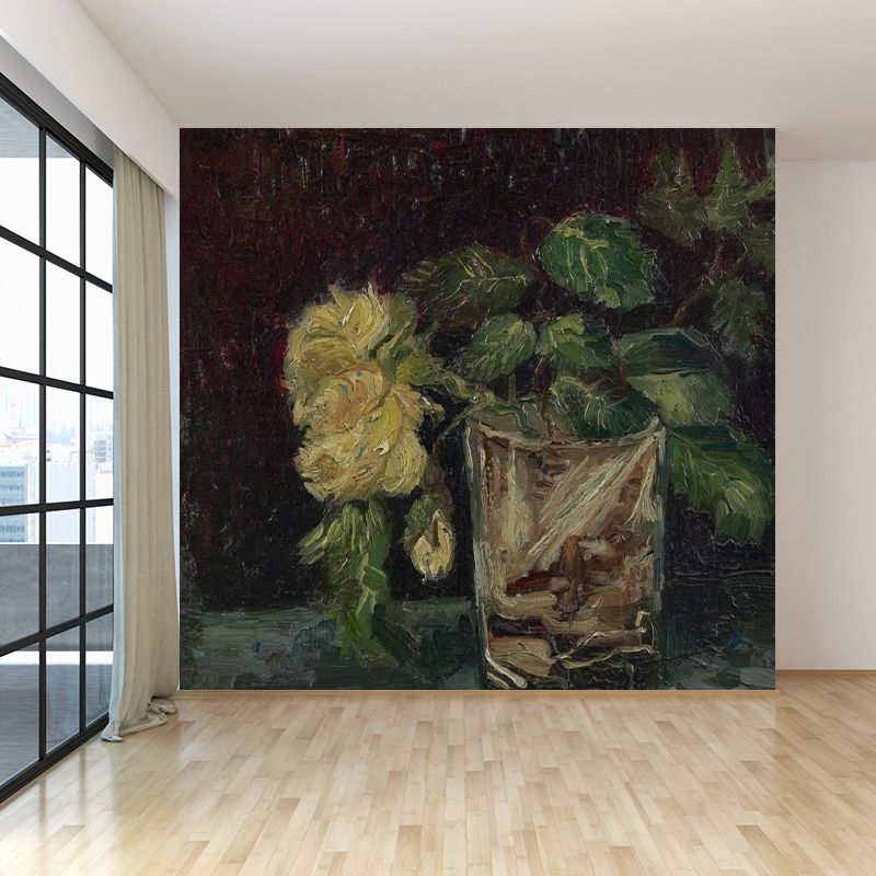 Romantic Flower Potting Mural Decal for Living Room, Green, Custom Size Available