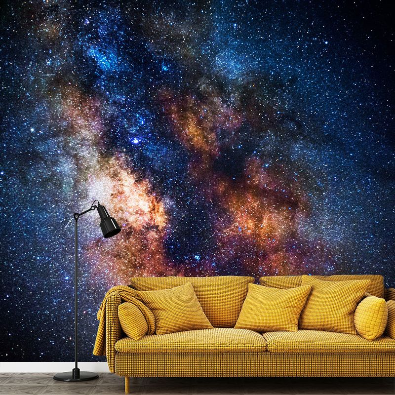 Waterproof Flaring Nebula Mural Wallpaper Personalized Size Nordic Wall Decor for Accent Wall in Orange and Blue