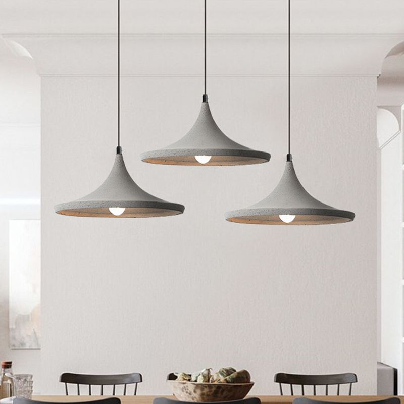 Cone Suspension Lighting Simplicity Cement 1 Head Dining Room Pendant Ceiling Light in Grey