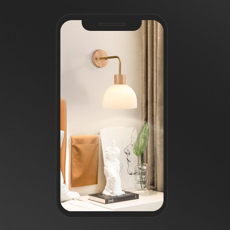 Modern Simple Wooden Wall Light Dome Shape Wall Lamp for Living Room