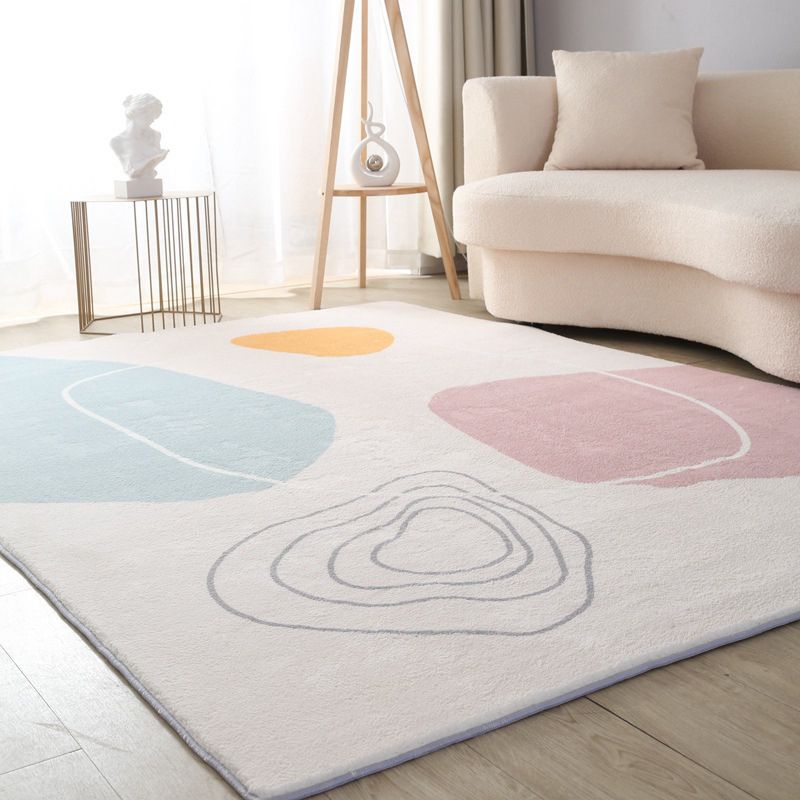 Nordic Color Lump Rug Polyester White Area Rug Stain Resistant Rug for Living Room