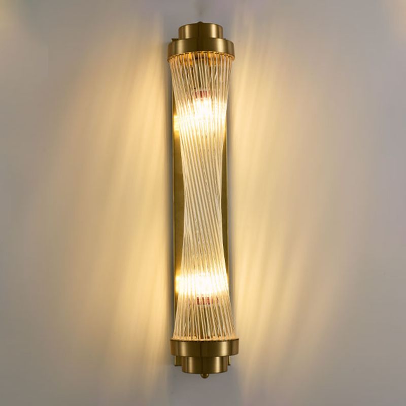 2 - Light Flush Mount Metal and Crystal Post Modern Wall Sconce in Black / Gold