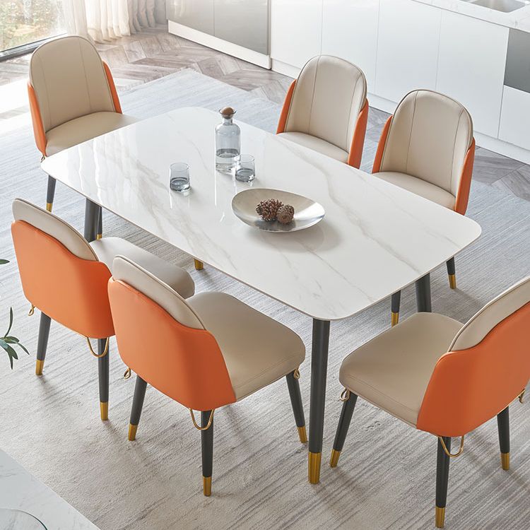 Rectángulo 4 patas mesa de lujo tono blanco mesa fija de piedra sinterizada