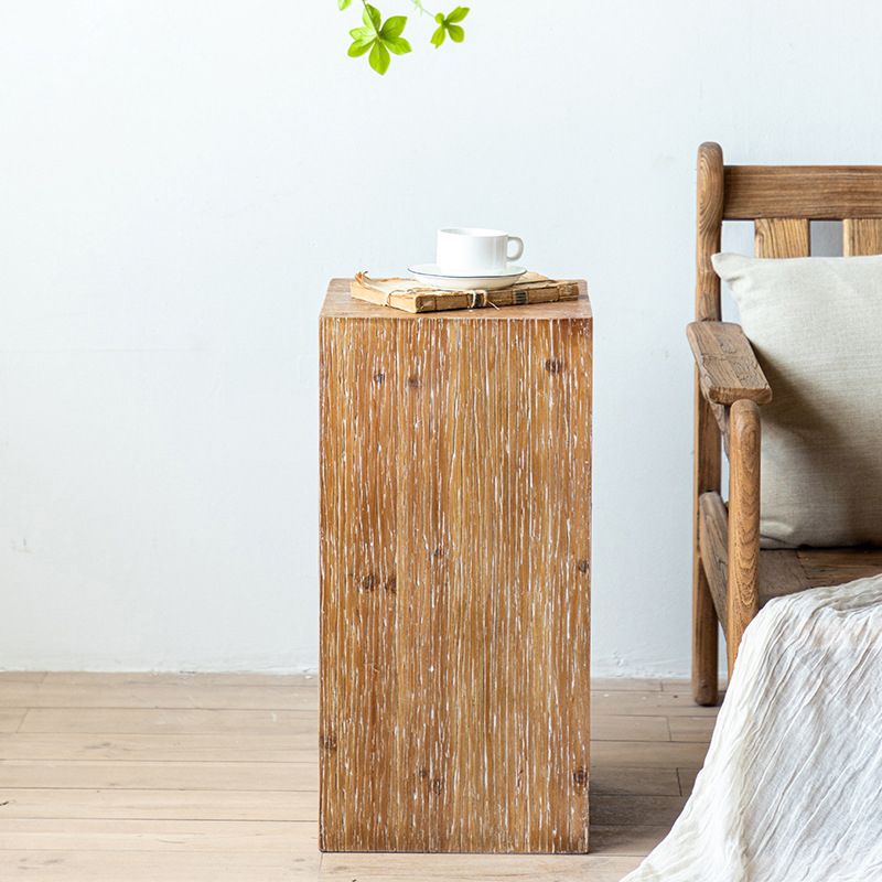 French Country Wood Block Side Table Square End Table, 11.8 inch Wide