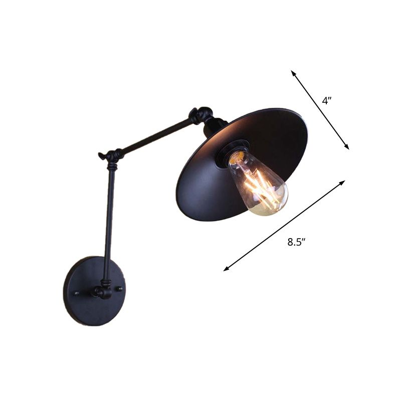 Metal Black/White Wall Sconce Swing Arm 1 Light Living Room Sconce Light Fixture with Saucer Shade