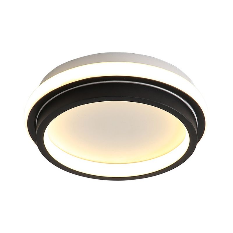 Minimalist LED Ceiling Mount Lamp Iron Black and White Square/Round Small Flush Light in Warm/White Light with Recessed Diffuser