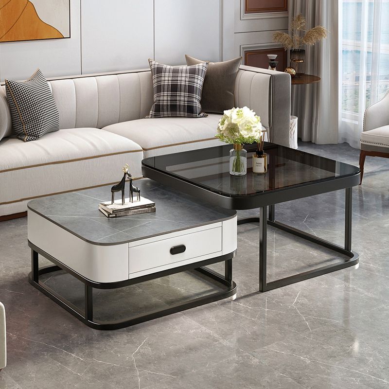 Glam Coffee Table Set Frame Square 2-Piece Coffee Cocktail Table