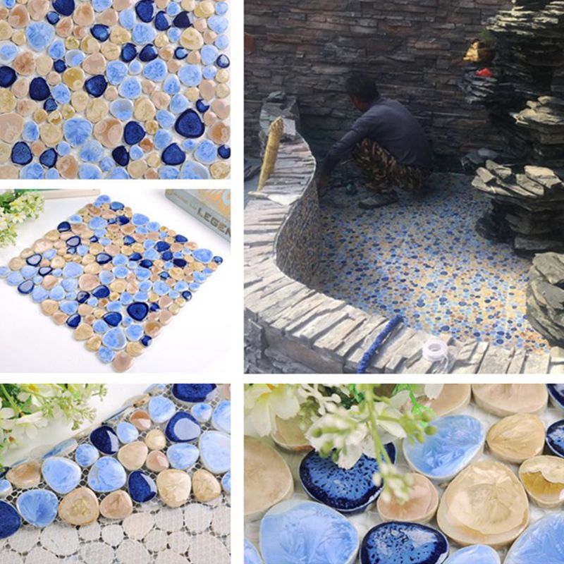 Square Flowerbed Tile Straight Edge Pebbles Design Singular Flowerbed