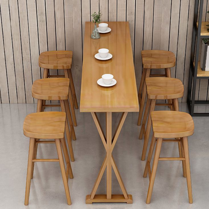 Modern Rectangle Bar Table Set 1/2/4/7 Pcs Solid Wood Bar Table and Backless Stools