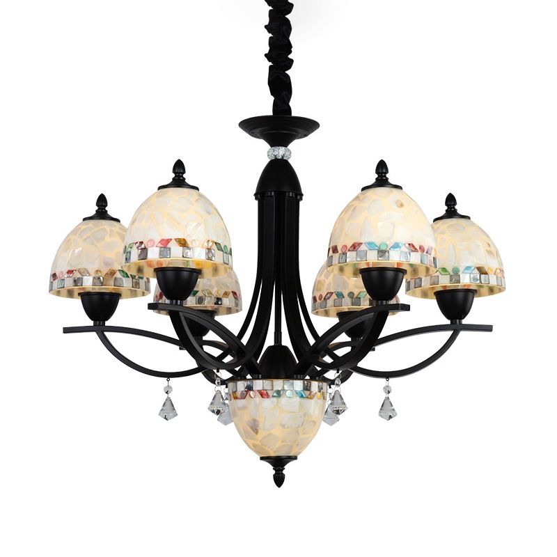 Éclairage d'éclairage de lustre blanc Dome Baroque 4/7/9 Lights Lampe à suspension en verre coupé à la main