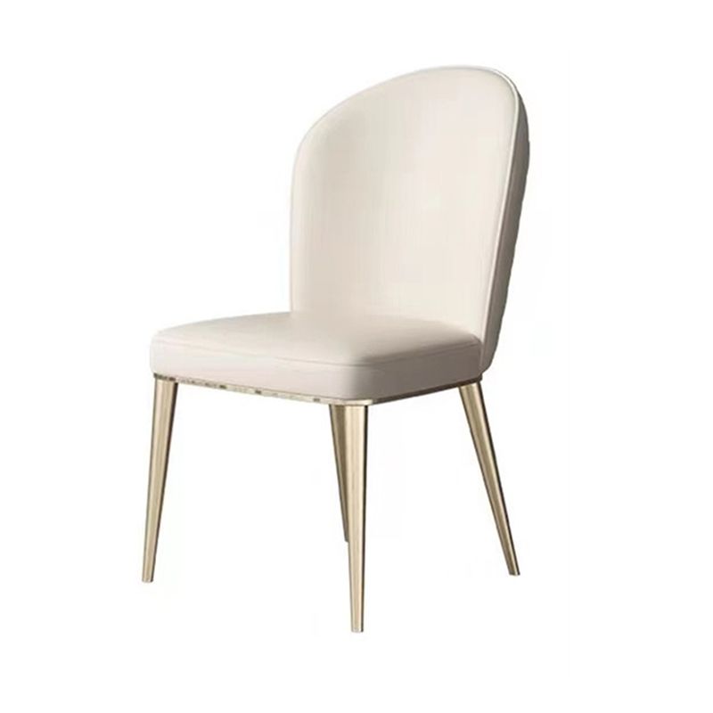 Dining Room Glam Parsons Chair Metal Legs Faux Leather Upholstered Chair