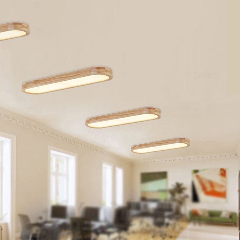 Modern Oval Ceiling Light Fixture Wood 1-Light Office Flush Mount Lamp with Diffuser,  25.5"/35.5"/47" W