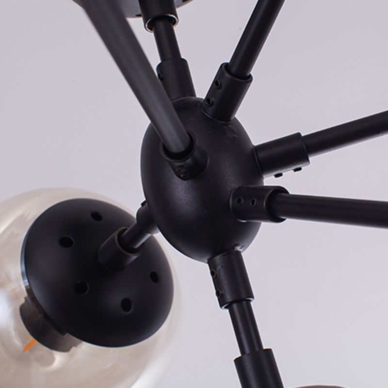 Lámparas colgantes negras de araña de metal nórdica con sombra de vidrio para sala de estar