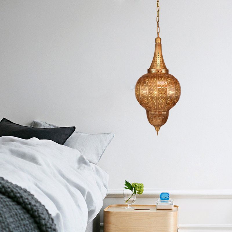 Brass Sphere Pendant Chandelier Arabian Metal 7 Lights Restaurant Hanging Ceiling Light