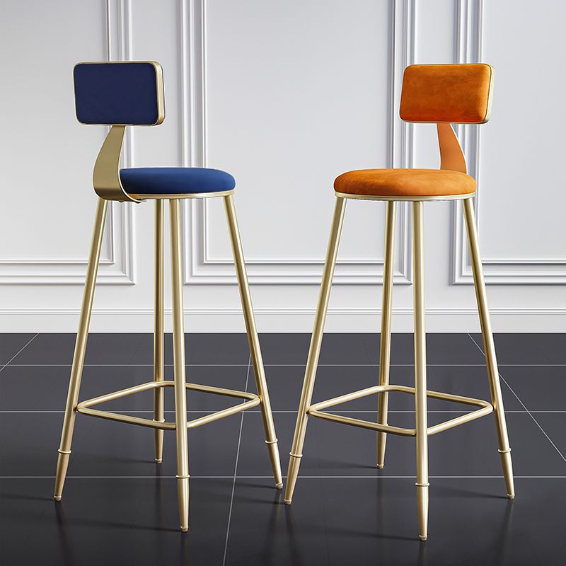 Glam Footrest Counter Stool Fabric Low Back Barstool with 4 Gold Iron Legs