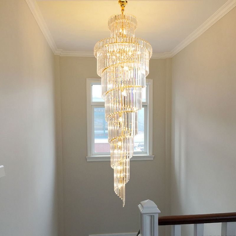 12 têtes lampe de suspension de plafond de style simple en spirale en spirale à tige de cristal clair lustre