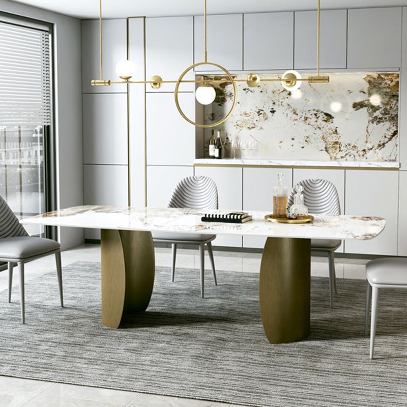 Modern Sintered Stone Table Dining Rectangle Table with Metal Legs for Home Use