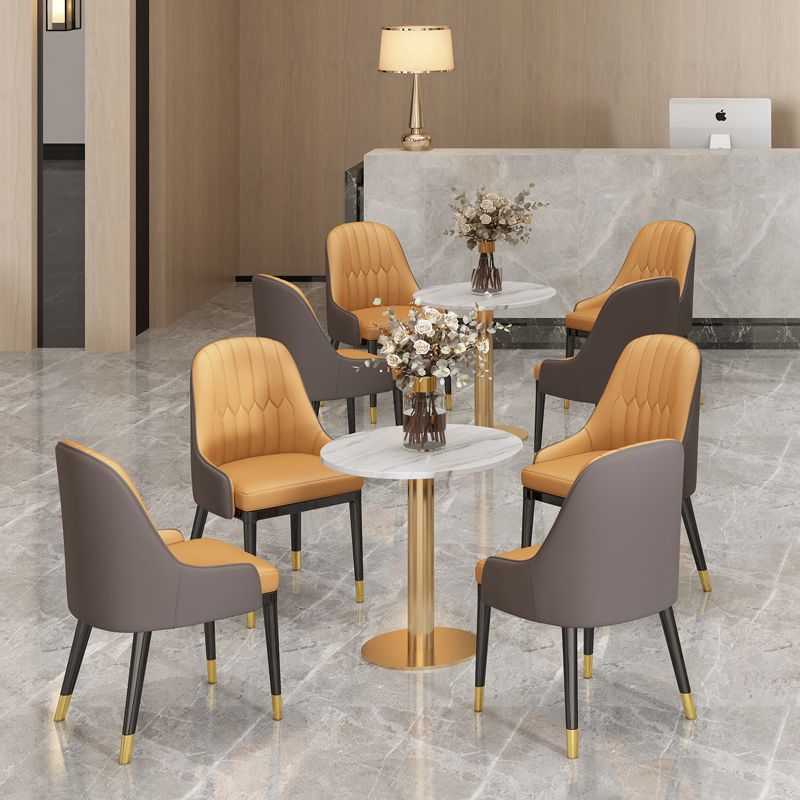 Sintered Stone White Dining Table Glam Style Pedestal Table for Dining Room