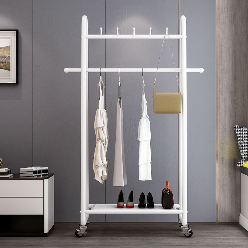 Glam Entryway Kit Hanging Rail Lower Shelf and Hooks Hall Stand with Castors
