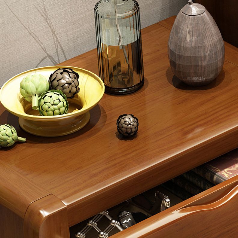 Mid-Century Modern Accent Chest with Drawers in Brown Rubberwood
