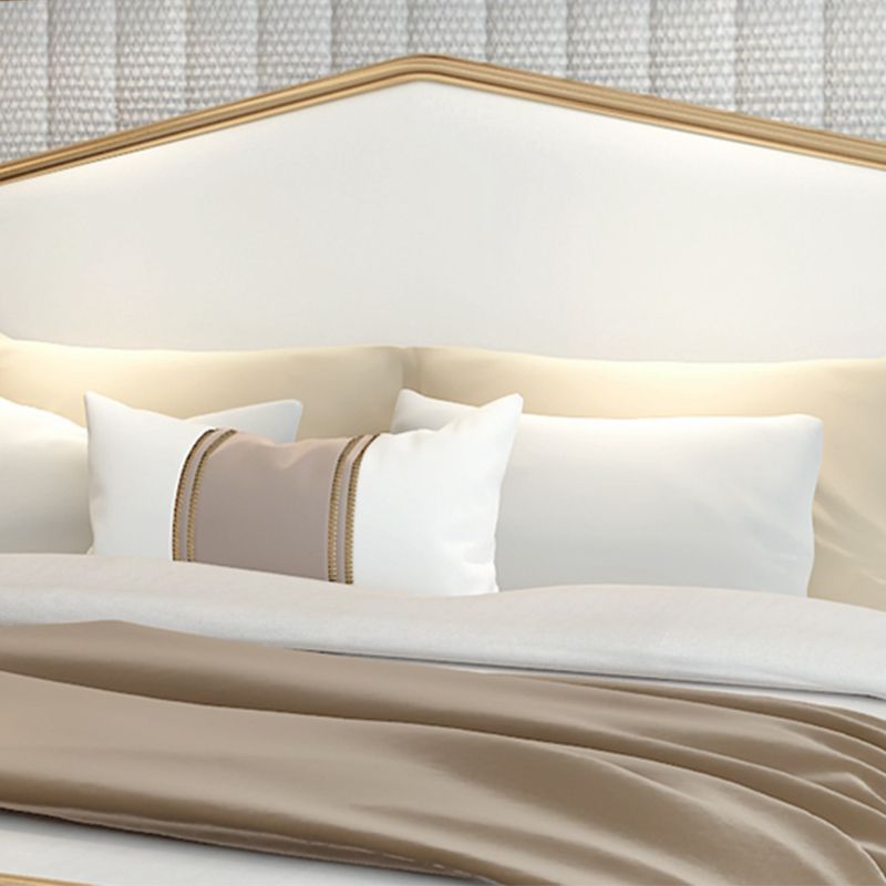 Glam Panel Bed with Camelback Headboard, Metal and Upholstered Bed Frame