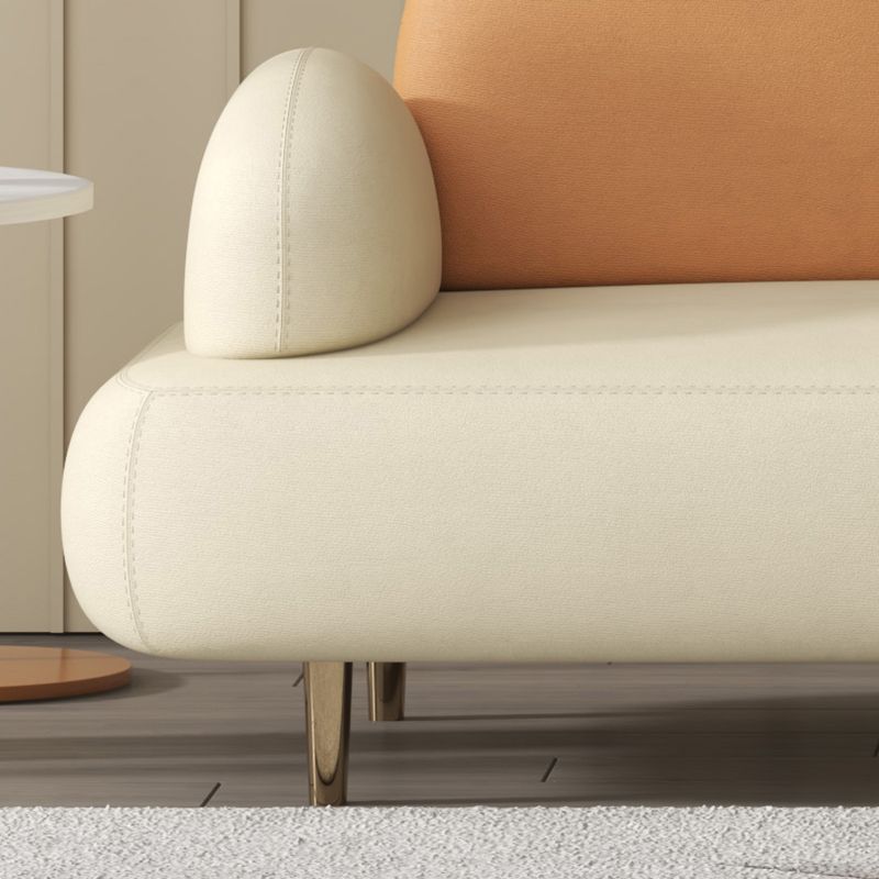 Modern Curved 4 Metal Legs Sofa Faux Leather Recessed Arm Sofa