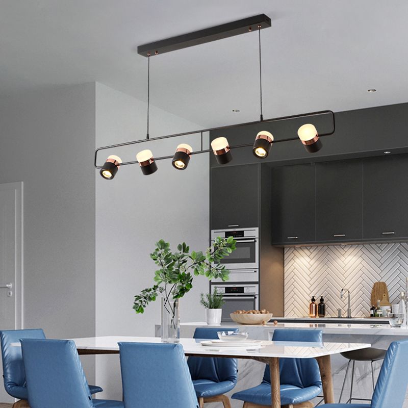 Modern Aluminum Track Light Cylinder Multi-Head Restaurant Hanging Lamp with Acrylic Shade