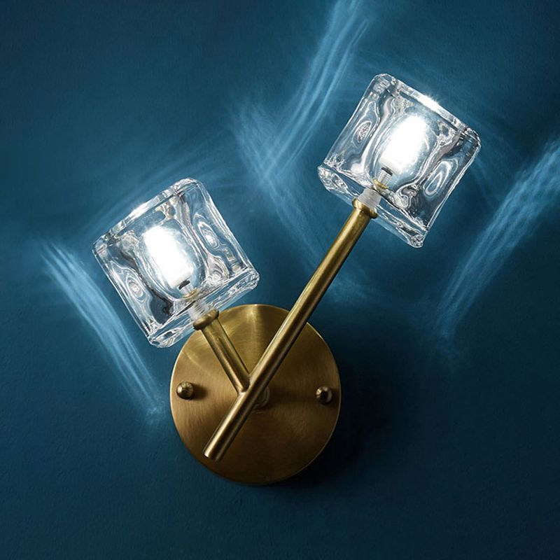 Half Cylinder Wall Sconce Modern Style Multi-Lights Crystal Wall Light Fixture in Brass