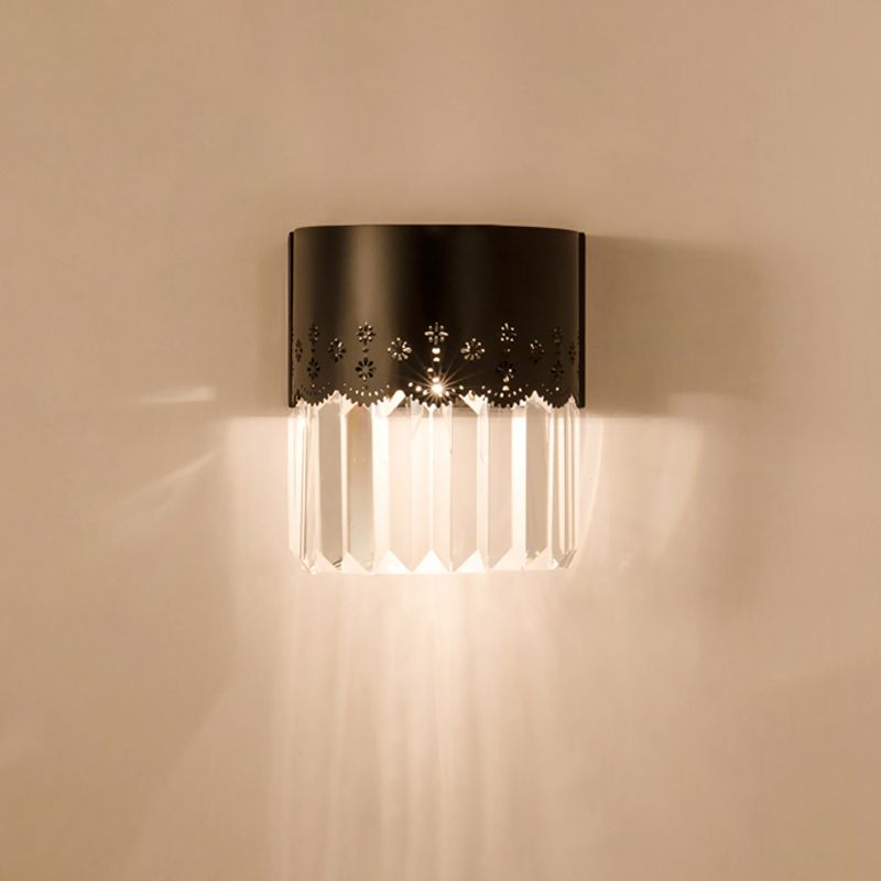 Éclairage d'applications murales à demi-cylindre noir simple 1 tête Crystal Block Mall Lampe de lampe pour le coucher
