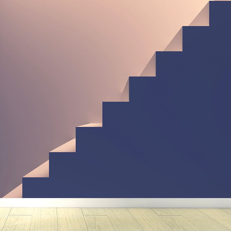 Big Underground Stairs Mural Wallpaper Blue Non-Woven Fabric Wall Decor, Washable, Custom Size