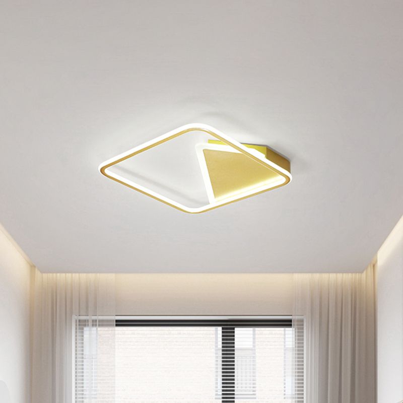 Simplicity Geometric Flush Mount Metal LED Parlor Ceiling Mount Light Fixture in Gold, Warm/White Light