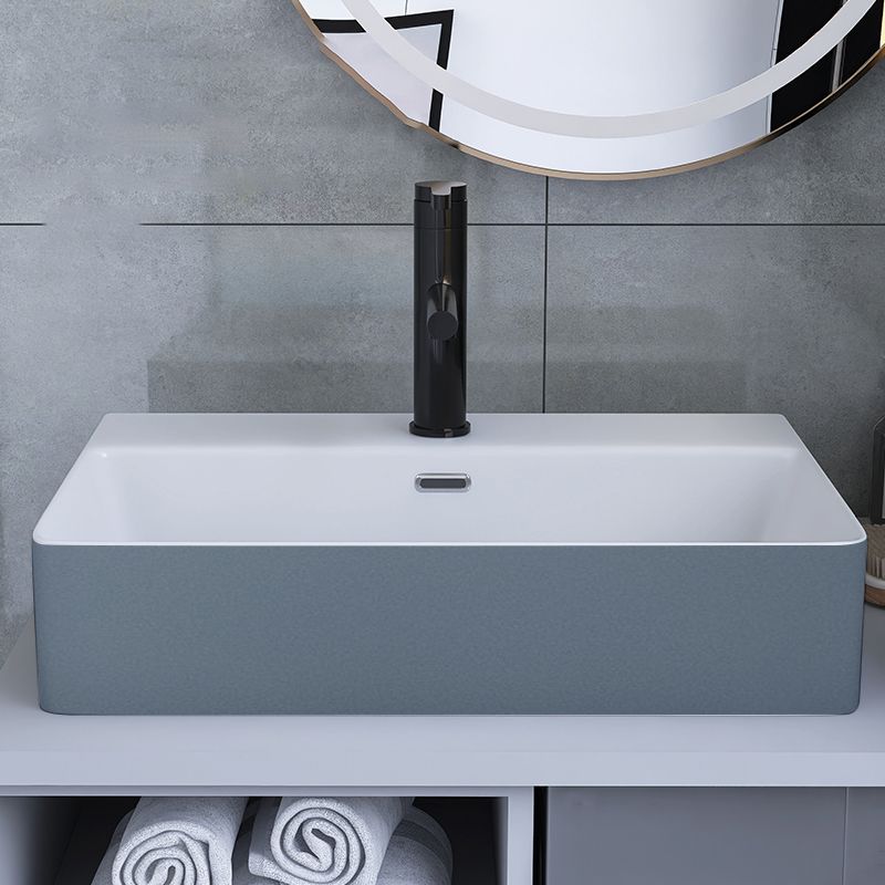 Modern Style Trough Bathroom Sink Rectangle Ceramic Trough Bathroom Sink