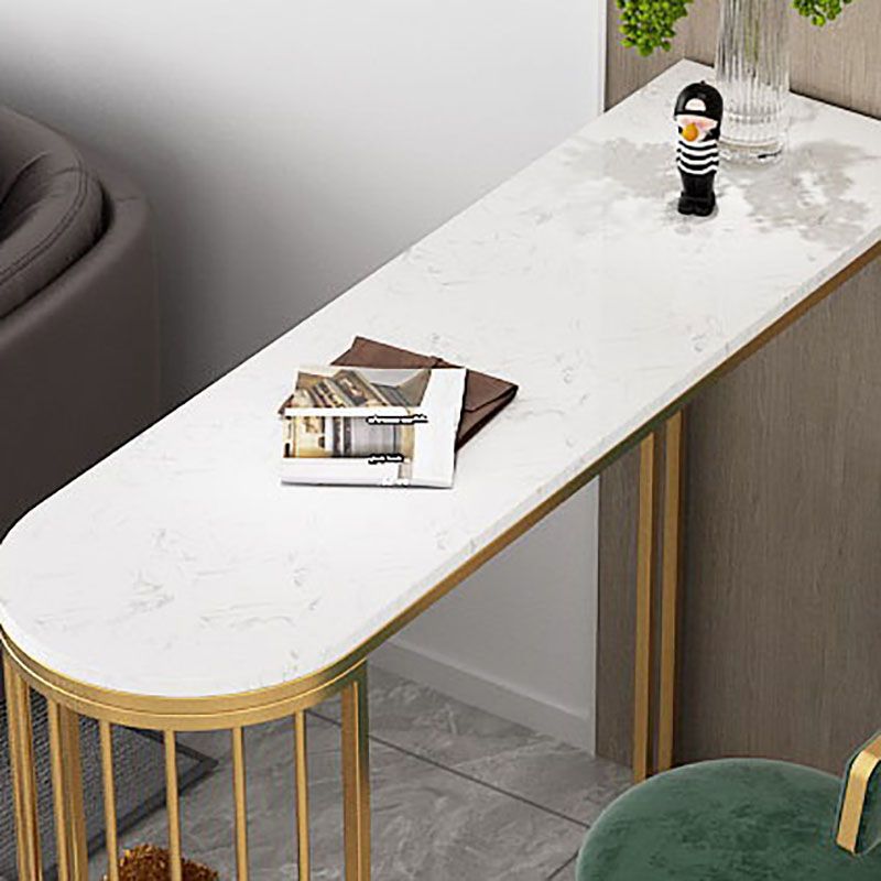 Faux Marble Indoor Glam Bar Dining Table Iron Double Pedestal Bistro Table with Shelve