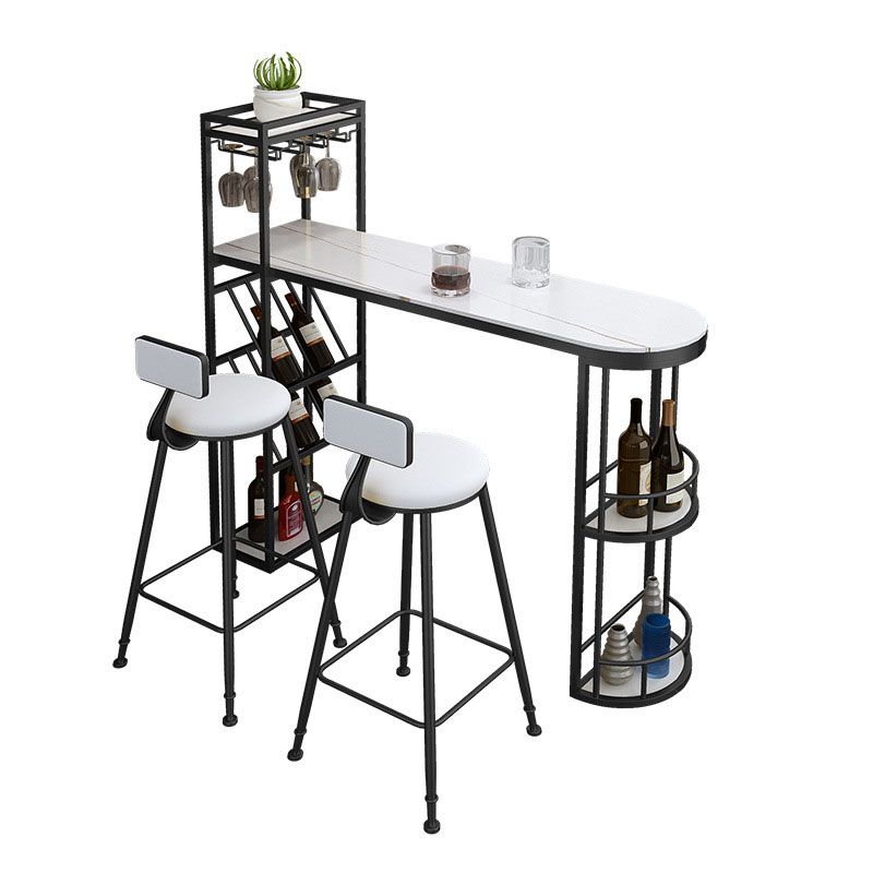 Glam 1/2/3 Pieces Bar Table Set Rectangle Stone Bar Table with Metal High Stools