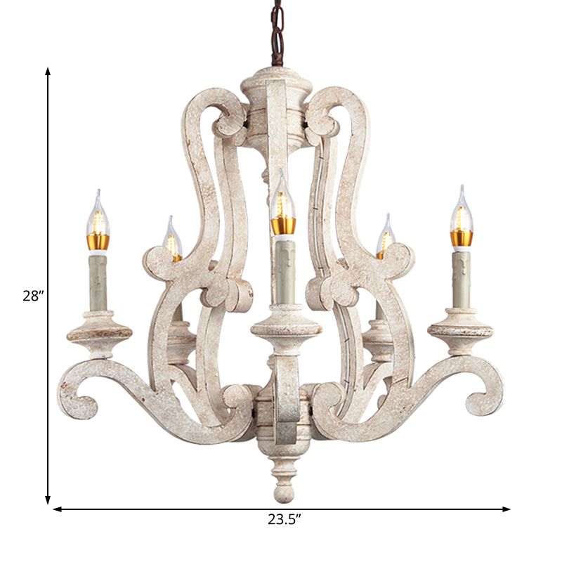 Metal Laser-Cut Chandelier Lamp Retro 5 Bulbs White Pendant Lighting Fixture for Living Room