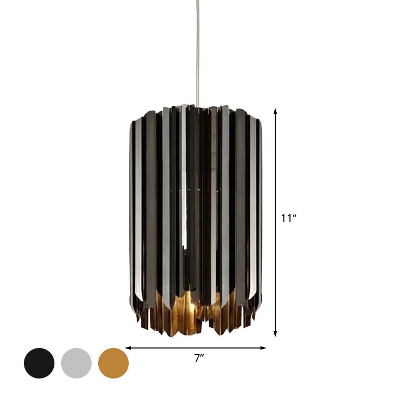 Modern 1-Light Pendant Ceiling Lamp with Metal Shade Black/Chrome/Gold Finish Cylindrical Hanging Light Kit