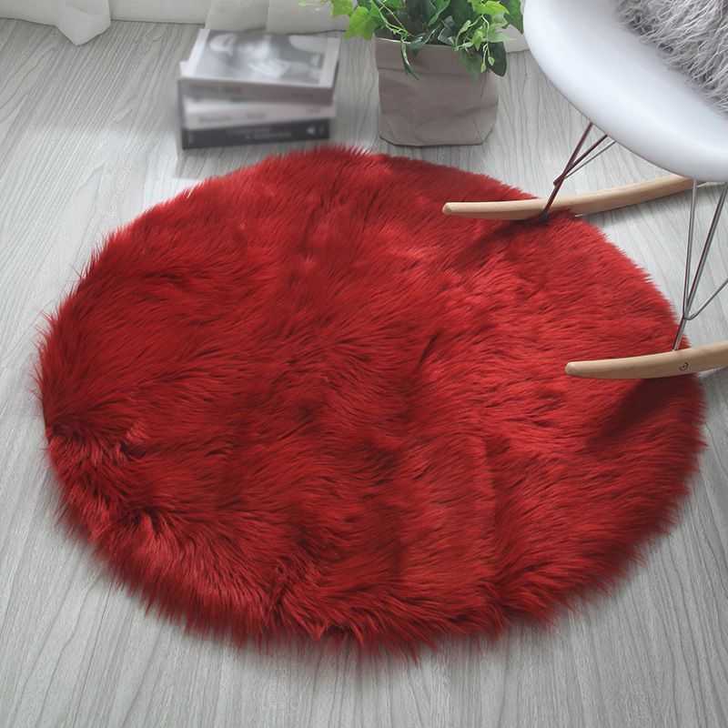 Comfort Modern Shag Area Rug Simplicity Solid Round Area Carpet Polyester Friendly Washable for Living Room