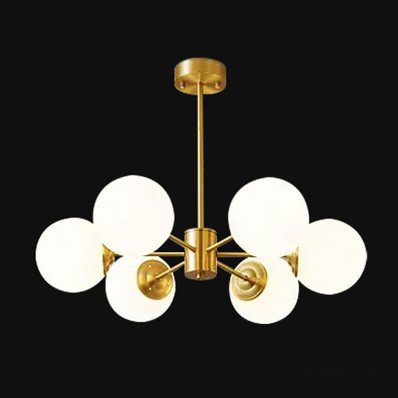 Lámpara de lámpara de araña de vidrio blanco de leche colgante de iluminación de latón contemporáneo para comedor