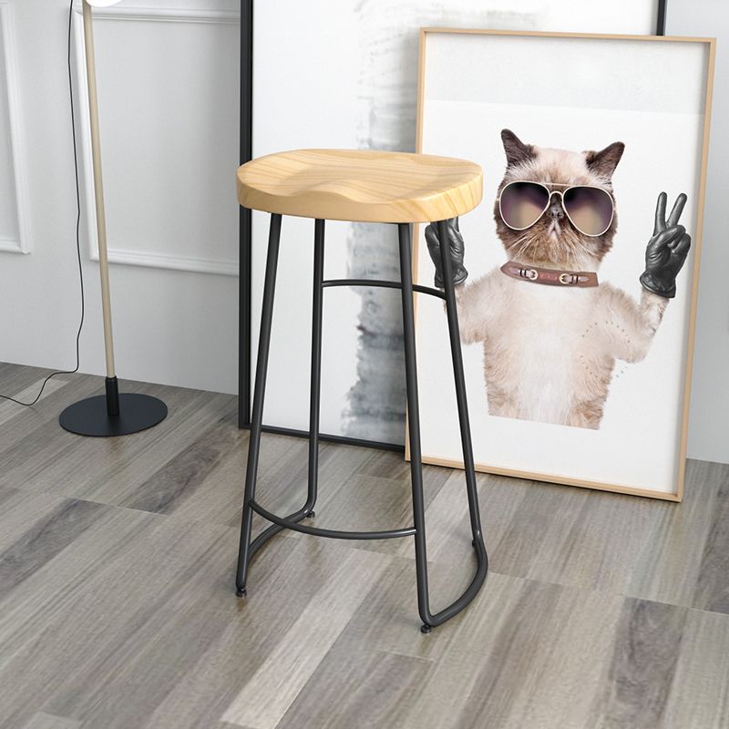 Solid Wood Backless Bar Chair Industrial Armless Metal Legs Bar Stool